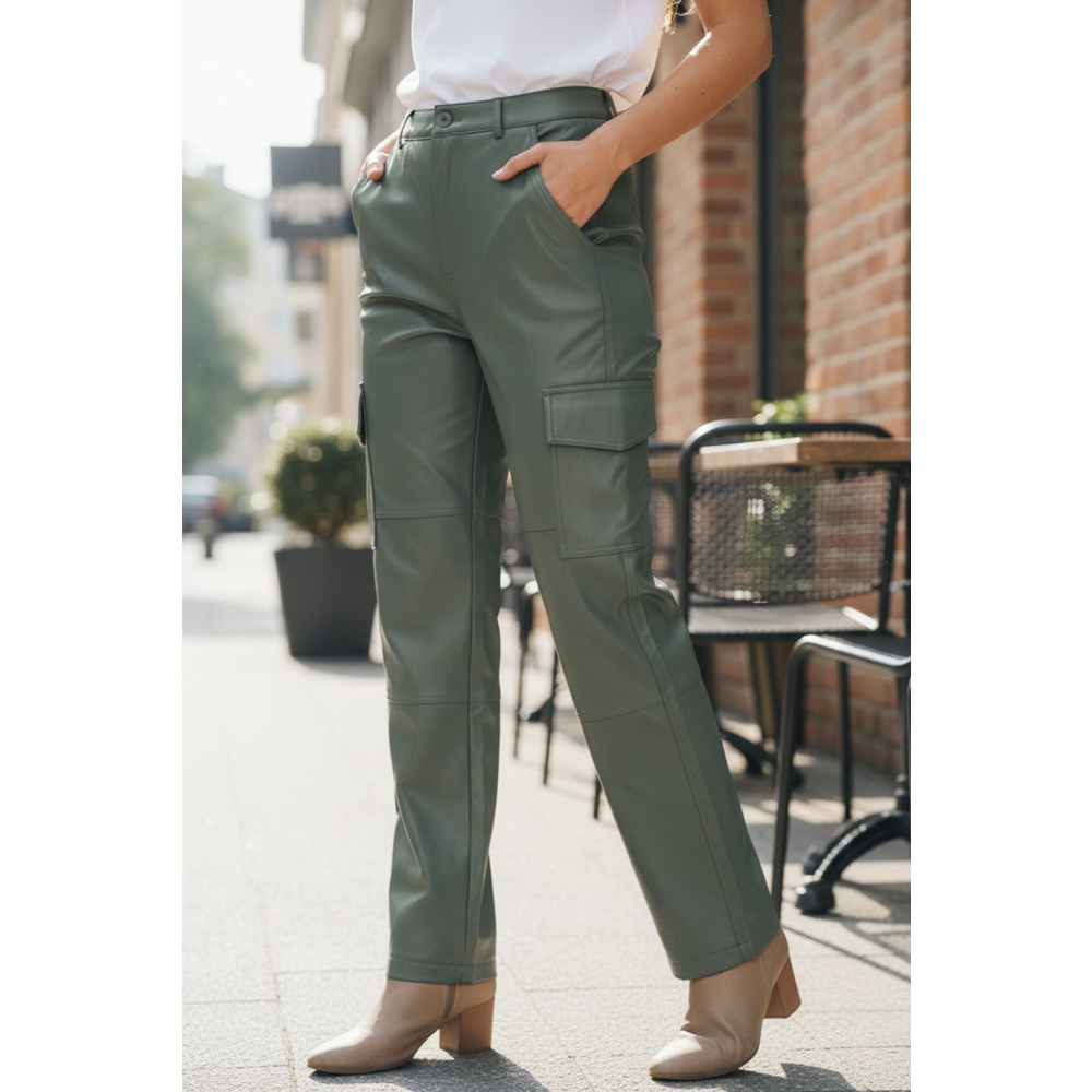 PiNK LILY PANT OLIVE GREEN MATERIAL PU/POLYESTER